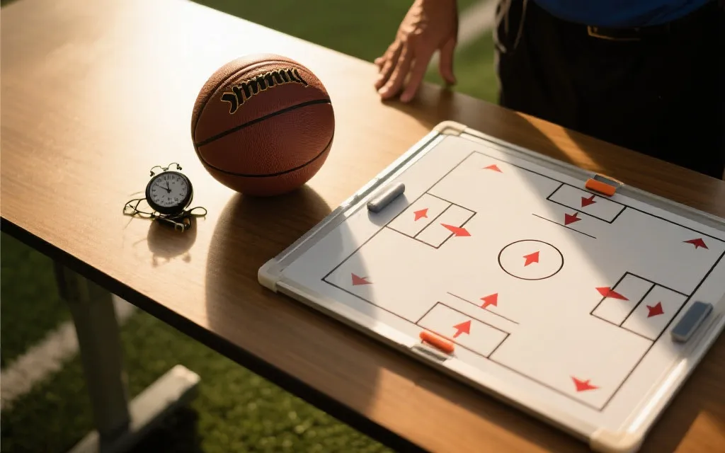 教练战术板与球员跑位线条的分析画面